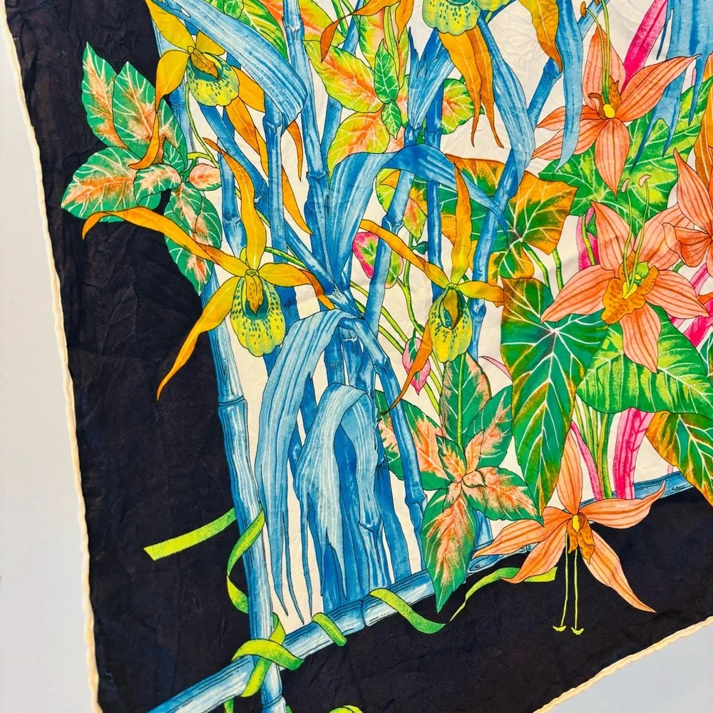 CHRISTIAN DIOR Vintage 34” 100% Silk “Floral & Butterfly” Botanical Square Scarf